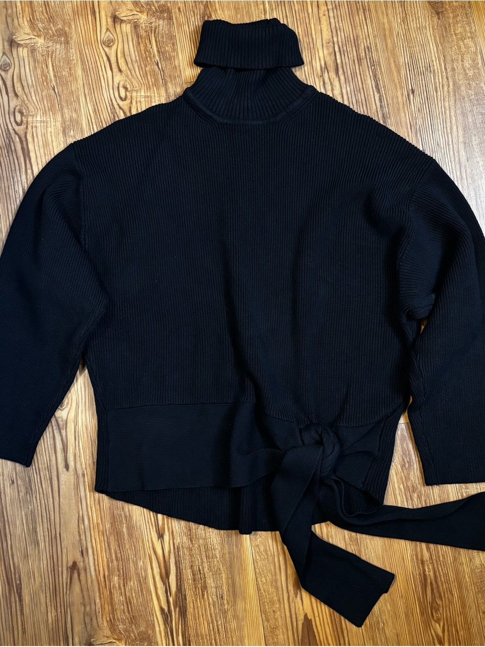 ZARA Knit Black Turtleneck Tie-Hem Sweater